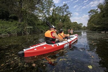 Надувний каяк-каное JBAY.Zone V-подібної форми, повністю виготовлений з матеріалу високого тиску, зшитого методом крапельного шва, двомісний