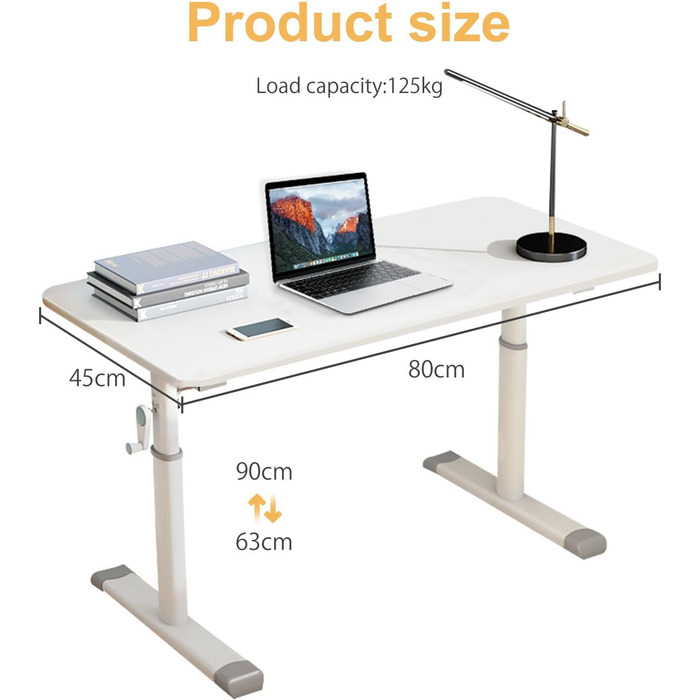 Стіл з регульованою висотою, стіл з ручним регулюванням висоти для роботи сидячи та стоячи, міцний комп&39ютерний стіл для домашнього офісу та навчання, білий, 80x45*63-90 см
