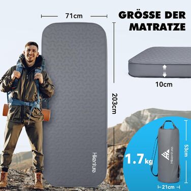 Самонадувальний килимок для сну HIKENTURE з вбудованим електричним насосом, кемпінговий матрац з пінопласту товщиною 10 см, самонадувальний повітряний матрац з коефіцієнтом тепла 9,5, спальний килимок для використання на свіжому повітрі, намет, походи, ав