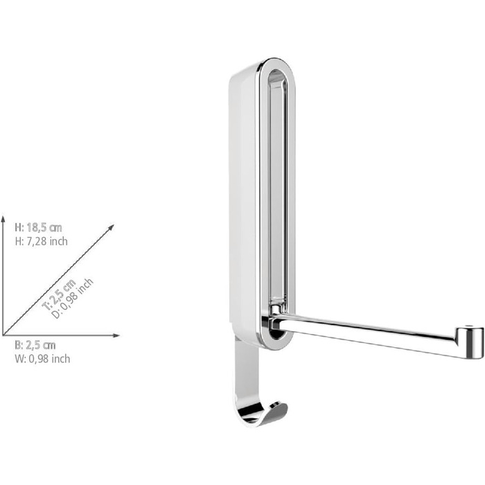 Складаний гачок, складаний настінний гачок із захистом від ковзання, метал/пластик, 2,5 x 18 x 2,5 см, білий