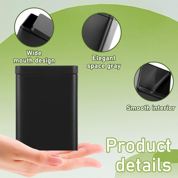 Чайні банки SHUESS, 15 шт. , для розсипного чаю, 100-250 г квадратна металева чайна банка, сірого кольору, 8x8x11 см, герметична та штабельована для зберігання розсипного чаю, кави та спецій елегантні банки для зберігання, матовий дизайн