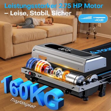 Домашня бігова доріжка, біговий килимок 5-в-1, складна бігова доріжка 12 км/год з нахилом 9, безщітковий двигун 2,75 к.с., ходун зі світлодіодним дисплеєм, сумісність із додатками, 12 програм, подвійний режим роботи, сріблясто-синій