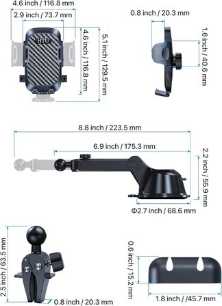 Військовий клас 4 в 1 автомобільний тримач мобільного телефону Найсильніша присоска та затискач Підвісна ємність 36 кг, що обертає