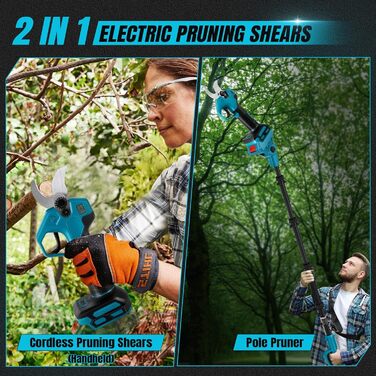 Акумуляторні сучкорізи зі штангою, безщіткові акумуляторні садові ножиці 2-в-1, сумісні з акумуляторами Makita, діаметр різання 30 мм, акумуляторні ножиці для обрізки саду та дерев, подовження 2 м (акумулятор не входить до комплекту), макс. 30 мм, зі штан