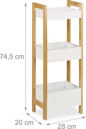 Полиця для ванної кімнати Relaxdays з 3 кошиками, окремостояча полиця з бамбука та МДФ, ВxШxГ 74,5 x 28 x 20 см, кухонна полиця, натуральний/білий колір, інженерна деревина