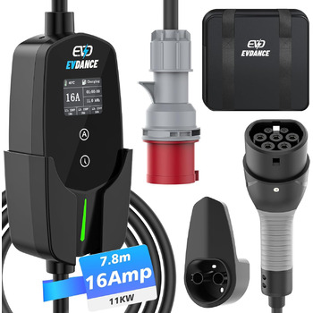М 3-фазний 6-16A зарядний кабель типу 2 CEE 16A до типу 2 з регульованою потужністю зарядки для електромобіля чорний 11kW16A, 11kW
