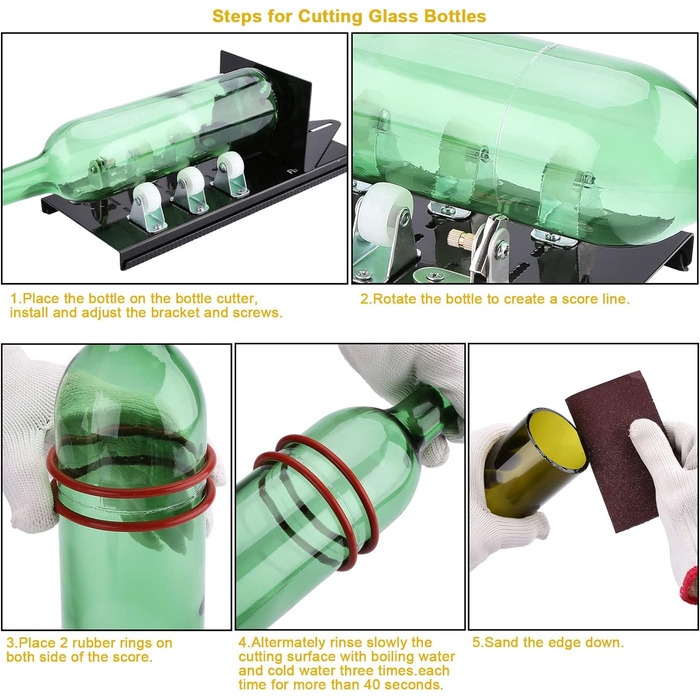 Різак для скляних пляшок, Fixm Bottle Cutter Оновлена версія, круглі, квадратні пляшки та шийки для пляшок, підходить для пляшок вина, пива, віскі, шампанського, води та лимонаду (чорний)