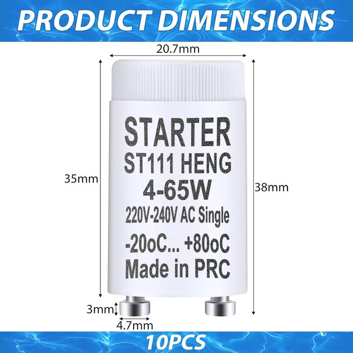 Стартер люмінесцентна лампа ST111 4-65W 220-240V люмінесцентна лампа стартер стартер довгий термін служби для люмінесцентних ламп люмінесцентне світло індивідуальне перемикання люмінесцентних ламп, 10 шт.