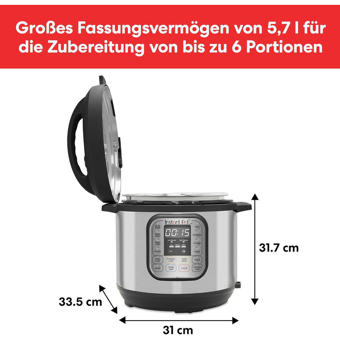 В-1 5.7 л - скороварка, мультиварка, рисоварка, сотейник, йогуртниця, пароварка та підігрівач їжі, чорна/нержавіюча сталь Duo 5.7 літрів, 7-
