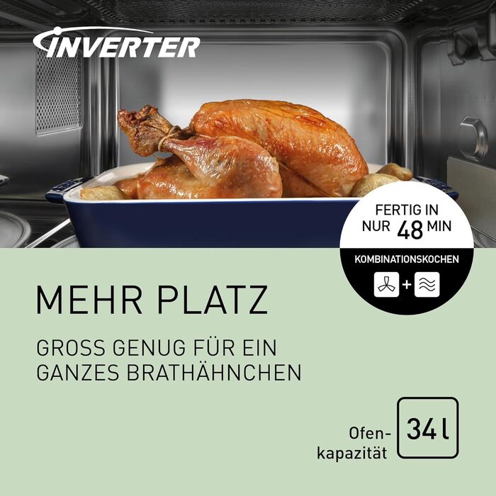 Комбінована мікрохвильова піч Panasonic NN-CD87 (1000 Вт, з гарячим повітрям і грилем, інверторна мікрохвильова піч, 34 літри) нержавіюча сталь, срібляста одинарна мікрохвильова піч NN-CD87