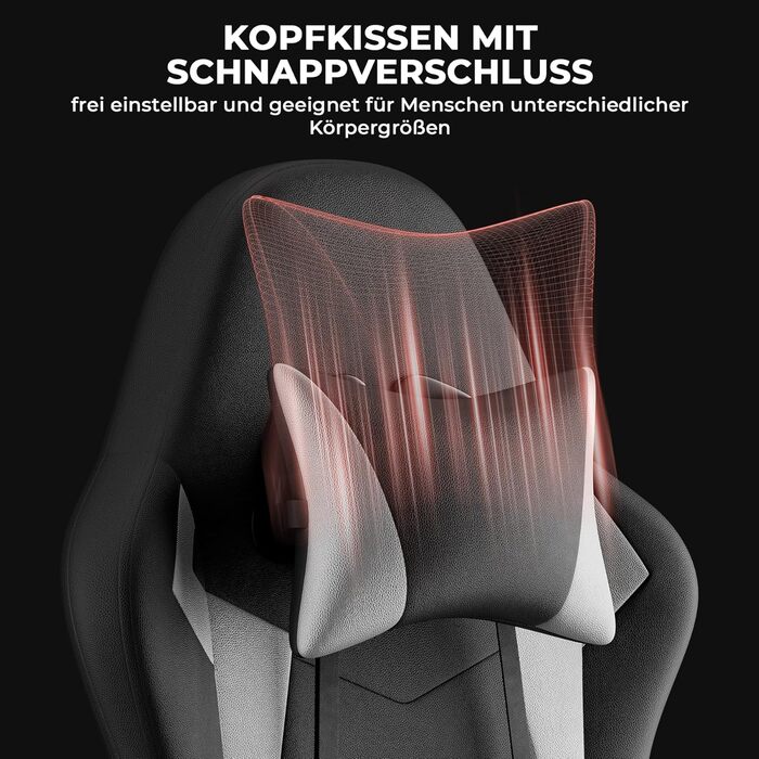 Ергономічне ігрове крісло з поперековою опорою та підголівником, регульоване по висоті ігрове крісло із синхронізованими підлокітниками, комп&39ютерне крісло для дорослих та підлітків, витримує вагу до 136 кг, чорно-біле