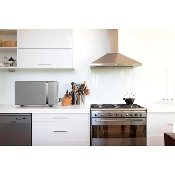 Мікрохвильова піч MEDION 3 в 1 з функцією гриля та гарячого повітря (23 літри, потужність 800 Вт, верхній гриль/потужність гарячого повітря 1200 Вт, окремо стояча, MD17495) срібло