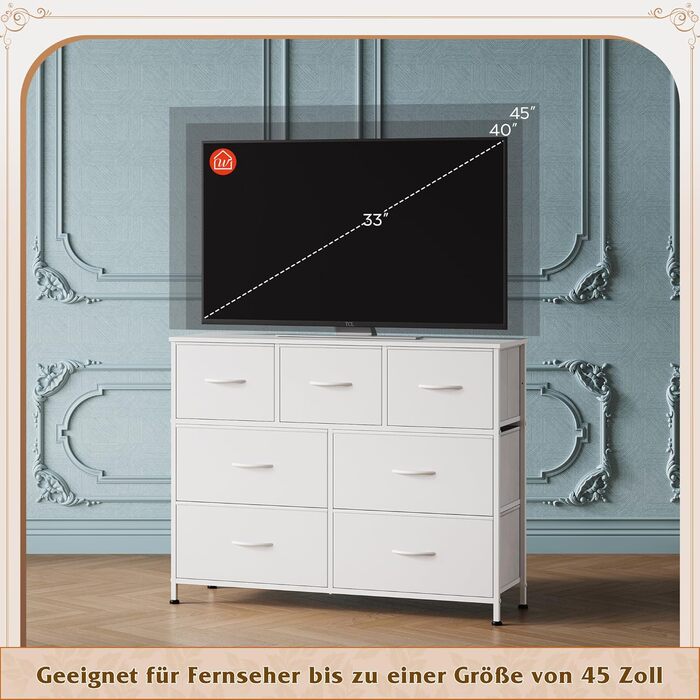 Комод WLIVE з 7 шухлядами з тканини, комод для спальні, комод для вітальні, з міцним сталевим каркасом, білий