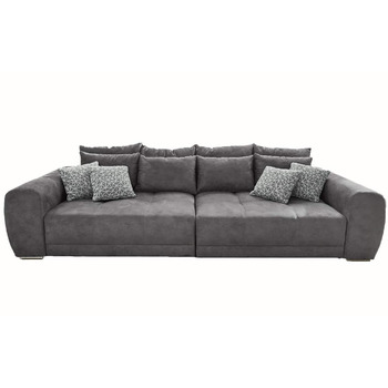 Великий диван XXL Ш306/Г134/В86 см, зручний диван-ліжко з високоякісною пружинною оббивкою, багато подушок, площа лежання 120 см x 240 см, приємний чохол з мікрофібри сірого кольору / 15114