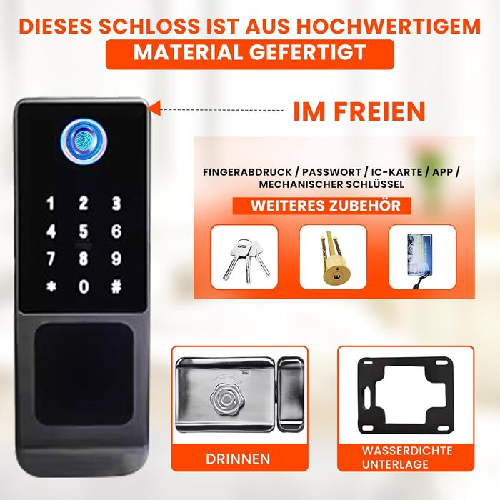 Електронний дверний замок Smart Lock - дверний замок із кодом, відбиток пальця дверного замка, додаток, картка та ключ, водонепроникний дизайн, автоматичний замок, для дверей товщиною 30-60 мм