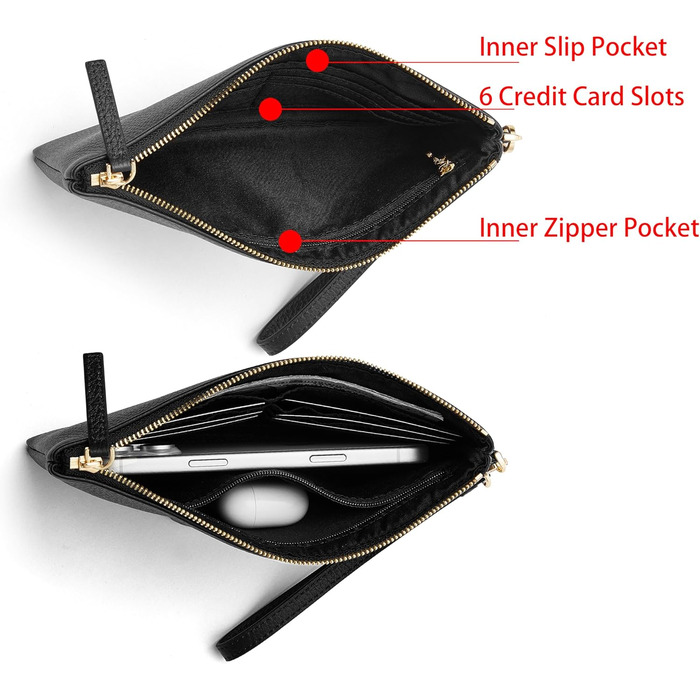 Дорис і Джекі Клатч на зап'ястя -005, Натуральна шкіра, Чорний