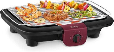 Електричний гриль Tefal Easygrill Adjust BG90F5 з підставкою для вулиці та можливістю використання як настільний, 2300 Вт, площа гриля 870 см, легке очищення, чорний/бордовий