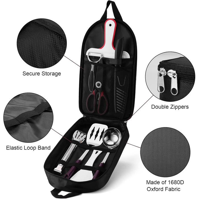 Набір кухонного начиння Odoland, набір посуду для вулиці з ножем сантоку, кухонними ножицями, шпателем, щипцями, ополоником та обробними дошками ідеально підходить для пікніків, подорожей, походів та садівництва (9 предметів)