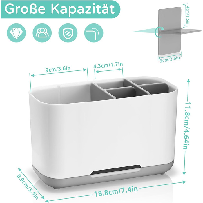 Тримач для зубних щіток, електричний органайзер для зубних щіток, регульована пластикова підставка для зубних щіток із неслизькою основою, 4 відділення для зубних щіток 2 слоти для зберігання