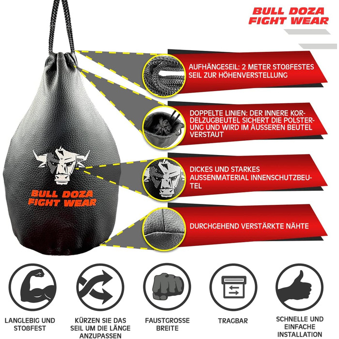 Реакційний мішок для ухилення - Ширина кулака - 1 кг у наповненому стані - 2-метрова мотузка для підвішування в комплекті - Боксер