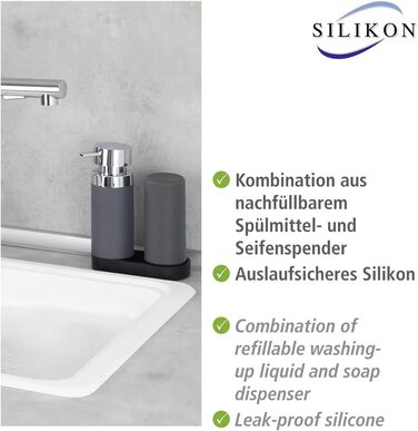 Ополіскувач сірий, 250 мл кожна, багаторазова станція для миючих засобів і мила, 15 x 18 x 7 см, сірий