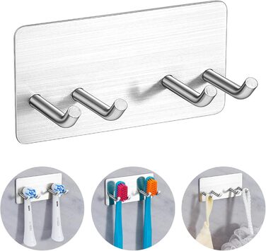 Тримач для зубної щітки YYBO Настінний тримач для зубної щітки Тримач для електричної зубної щітки Тримач головки щітки з нержавіючої сталі, Тримач для електричної зубної щітки без свердління, Багатофункціональний гачок для ванної кімнати