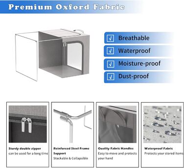 Коробка для зберігання одягу з 2 предметів, складна коробка для зберігання одягу з металевим каркасом та 3 віконцями, сумка для зберігання ковдр, пледів та одягу, сіра (24 л) 2 предмети - сірий - 24 л