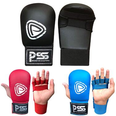 Дитячі рукавички для карате без пальців, захист для карате, юніорські, без великого пальця, зі штучної шкіри, чорні, сині, червоні, розмір S, чорні