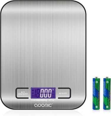 Професійні електронні ваги, кухонні ваги з РК-дисплеєм - чудова точність до 1 г (максимальна вага 5 кг) - сріблястий