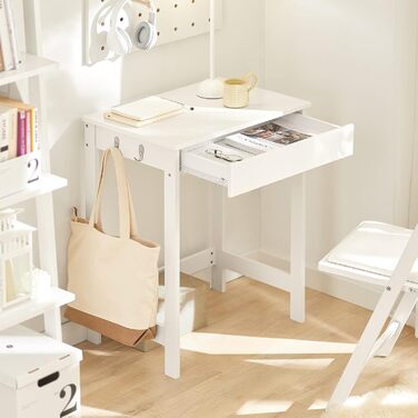Компактний комп&39ютерний стіл SoBuy з 1 шухлядою та 2 гачками, невеликий столик для домашнього офісу, робочий стіл, меблі для ПК, для навчання, білий колір, 60x77x40 см, FWT43-W