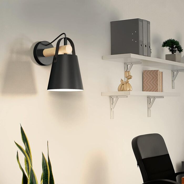 Торшер PANDORE - Торшер з 2 лампочками - 2xE27 40W - H.165 см x L.41 см - IP20 - Метал і дерево - Чорний (Настінний світильник Pandore - e27 40w - H.25 x L.25 см)