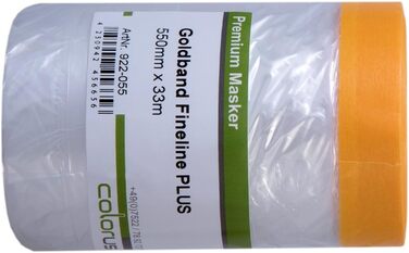 Малярська стрічка Colorus 6 x з захисною плівкою PLUS Goldband Fineline 55 см x 33 м Стійка до ультрафіолету 60 днів, для використання всередині та зовні приміщень Самоклеюча малярська плівка Малярська стрічка з захисною плівкою 6 x 55 см x 3300 см