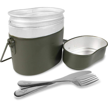 Набір столових приборів Збройних сил Німеччини, включаючи столові прибори та алюмінієвий посуд, оливково-зелений, 2 предмети, універсальний розмір
