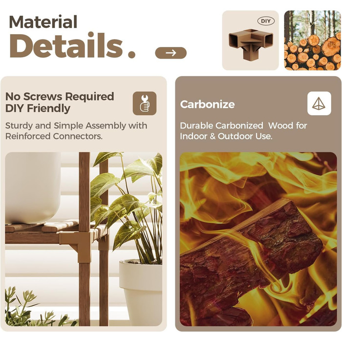 Підставка для рослин Bamworld, підставка для квітів, висока підставка для рослин, драбина, підставка для квітів для зовнішньої полиці для рослин, тераси, балкону, саду, декору коричневого кольору A-Fonts