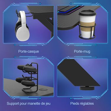 Комп&39ютерний стіл K-frame, ігровий стіл з підставкою для контролера, підсклянник, гачок для навушників, ігровий стіл, ігровий стіл чорного кольору 100x55x90,5 см, офісний комп&39ютерний стіл