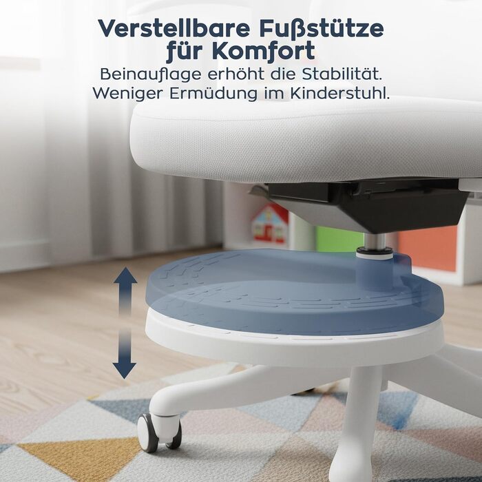 Ергономічний дитячий стілець - для дітей та підлітків зростом до 175 см - Регульована висота - З підставкою для ніг - Регульована спинка - Коліщатка з механізмом блокування - Сірий Junior 5.3 Grey, 5.3 -