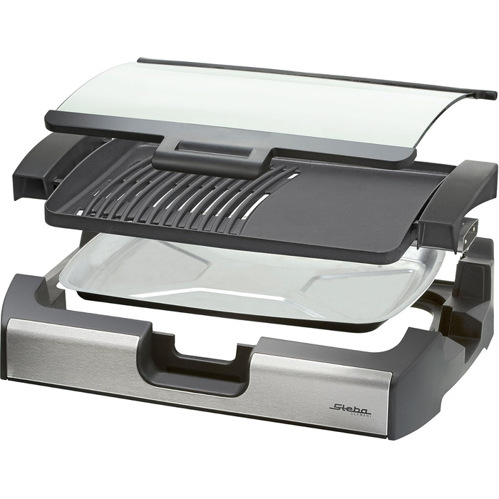 Настільний гриль Steba BBQ зі скляною кришкою, велика поверхня гриля 29,0 x 40,0 см, гаряча зона, індикатор контролю температури,