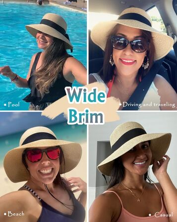 Жіночий сонцезахисний капелюх, пляжний капелюх із захистом від ультрафіолету, складний літній капелюх, солом&39яний капелюх UPF 50 з широкими полями, колір бежевий бежева стрічка