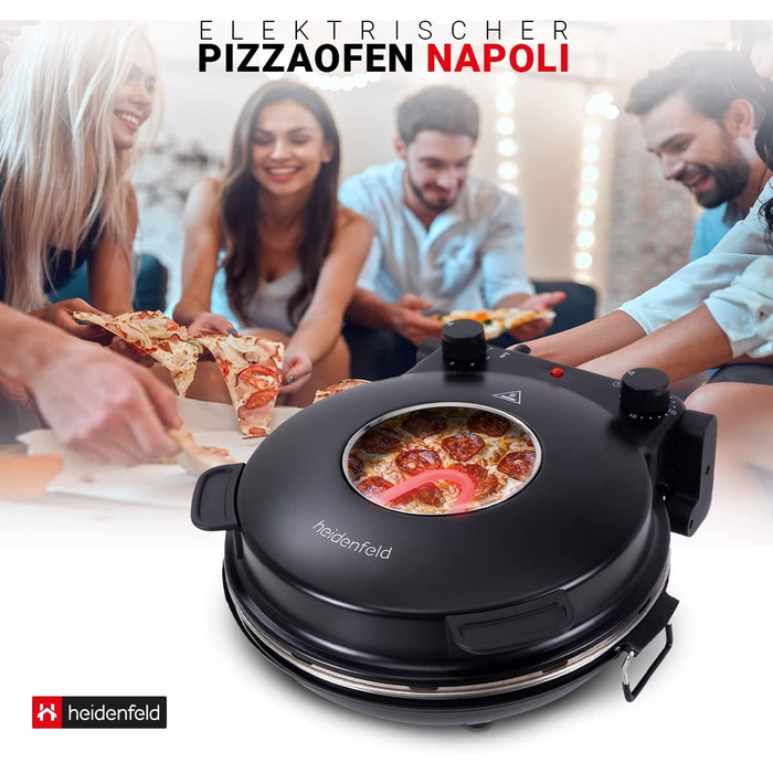 Електрична піч для піци Heidenfeld Наполі 1200 Вт - 400 C - Піч для піци - Дуже велике оглядове вікно - Виробник піци - Захист від перегріву - Камінь для піци - Піч (Наполі)