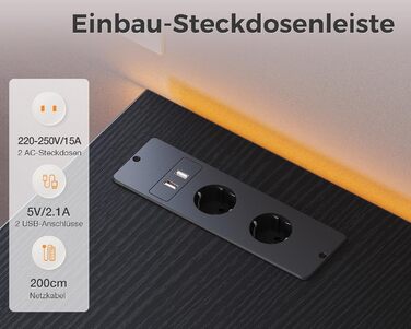 Комод Coleshome зі світлодіодною стрічкою, що змінює колір, та 2 розетками USB і 2 розетками змінного струму, комод із 7 тканинними шухлядами, підходить для спальні, вітальні, 132 * 30 * 89 см, чорний