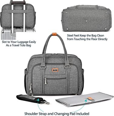 Пеленальна сумка, пеленальна сумка для мами і тата, з пеленальним килимком та ізольованими кишенями темно-сіра