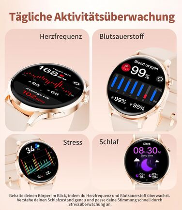 Жіночий смарт-годинник із функцією телефону, 1,32-дюймовий HD AMOLED-дисплей, елегантний наручний годинник для iOS та Android, понад 100 спортивних режимів, фітнес-годинник, крокомір, 24-годинний монітор серцевого ритму, монітор сну, водонепроникність IP6