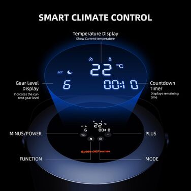 Тепловентилятор Spider Farmer, обігрівач потужністю 540 Вт, інтелектуальний контроль температури, енергозберігаючий, тихий, 4 режими та 24-годинний таймер, обігрівач 10 PTC та вентиляційна труба, підходить для рослинних кімнат і наметів для вирощування