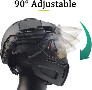 Шолом для пейнтболу з захисним чохлом Tactical Fast, напівмаскою та захисними окулярами, що регулюються на 90, повний захист обличчя для полювання, ЗЕЛЕНИЙ