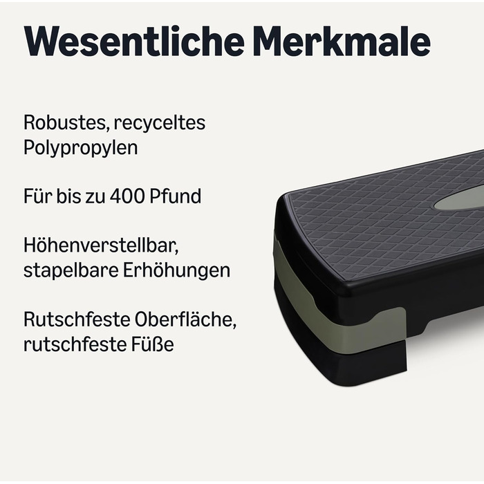 Степер для аеробних тренувань Storeo Basics, регульований степер для дому, 68,58 см, чорний/сірий