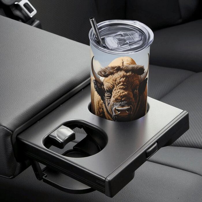 Кухоль з прямою трубочкою, дизайн стадо північноамериканських бізонів, друкований, дорожній кухоль, підходить для кемпінгу, офісу та дому, 590 мл