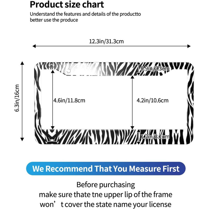 Алюмінієва рамка номерного знака, принт Zebra, універсальний аксесуар, рамка для автомобільної бирки, тримач номерного знака, 2 шт. и Zebra Pattern One Size