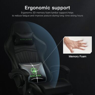 Ігрове крісло GTPLAYER, ергономічне ігрове крісло, стілець для роботи, гоночне крісло для ПК з підставкою для ніг, динаміки, музика, офісне крісло, витримує до 150 кг, зелений
