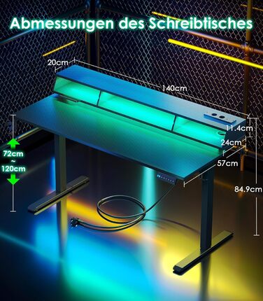 Електричний стіл OffiGo з регульованою висотою та RGB-підсвічуванням