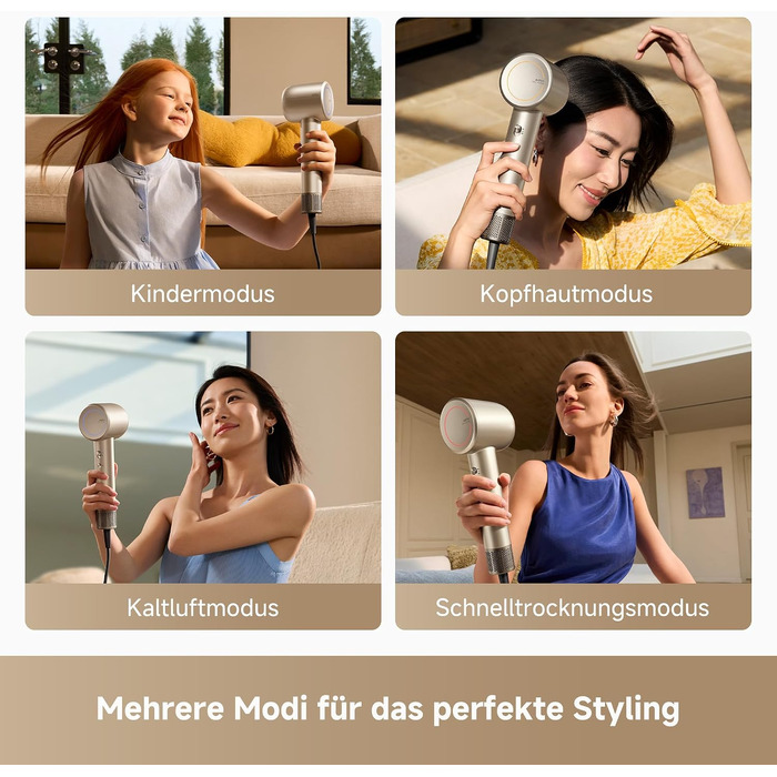 Фен для волосся MOVA Shine 10 швидке сушіння, Moisture Caring Tech, безщітковий двигун 110 000 об/хв, низький рівень шуму, плазмові іони, концентратор, NTC-контроль температури (1000 вимірів/с), для дому, салонів та подорожей, Gold